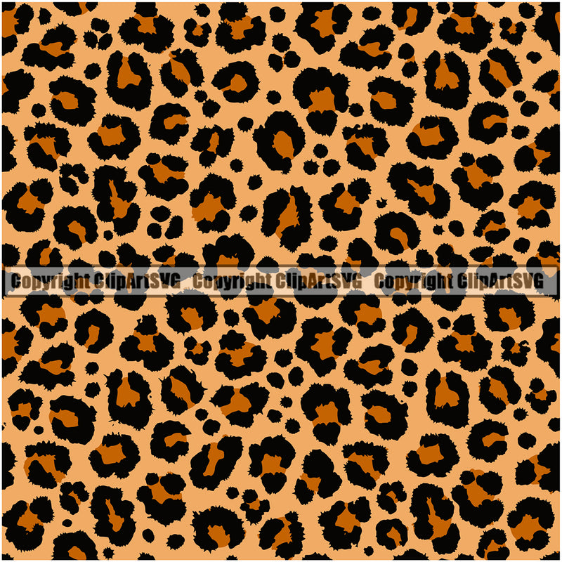 Leopard Leopards Seamless Pattern Safari Jungle Black Silhouette Orange Fur Texture Designer Animal Print Luxury Logo Symbol Clipart SVG