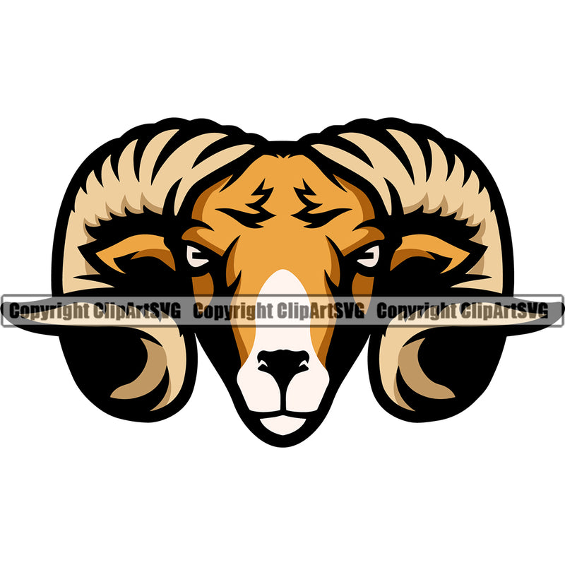 Ram Horn Sheep Mascot School Team Animal Rams Head Face Sport eSport Game Emblem Sign Badge Icon Label Text Design Color Logo Clipart SVG
