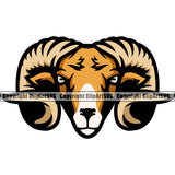 Ram Horn Sheep Mascot School Team Animal Rams Head Face Sport eSport Game Emblem Sign Badge Icon Label Text Design Color Logo Clipart SVG