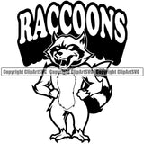 Raccoon Mascot School Team Animal Raccoons Head Face Sport eSport Game Emblem Sign Badge Icon Label Text Design Full Logo Clipart SVG