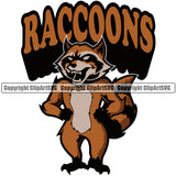 Raccoon Mascot School Team Animal Raccoons Head Face Sport eSport Game Emblem Sign Badge Icon Label Text Design Color Full Logo Clipart SVG