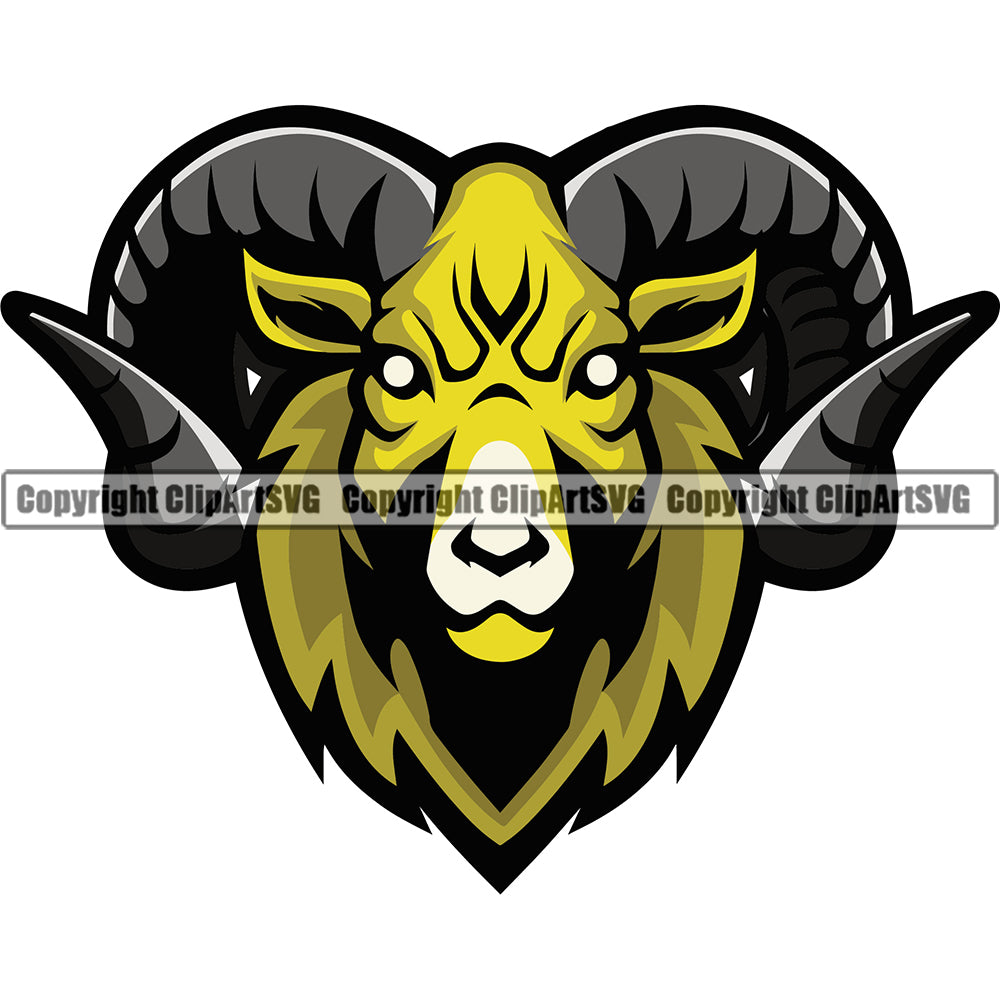 Ram Horn Sheep Mascot School Team Animal Rams Head Face Sport eSport Game Emblem Sign Badge Icon Label Text Design Animal Head Color Logo Clipart SVG