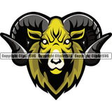 Ram Horn Sheep Mascot School Team Animal Rams Head Face Sport eSport Game Emblem Sign Badge Icon Label Text Design Animal Head Color Logo Clipart SVG