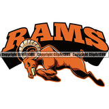 Ram Horn Sheep Mascot School Team Combo Sport eSport Game Emblem Sign Badge Icon Animal Rams Label Text Design Full Color Logo Clipart SVG