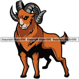Ram Horn Sheep Mascot School Team Standing Sport eSport Game Emblem Sign Badge Icon Animal Rams Label Text Design Color Logo Clipart SVG