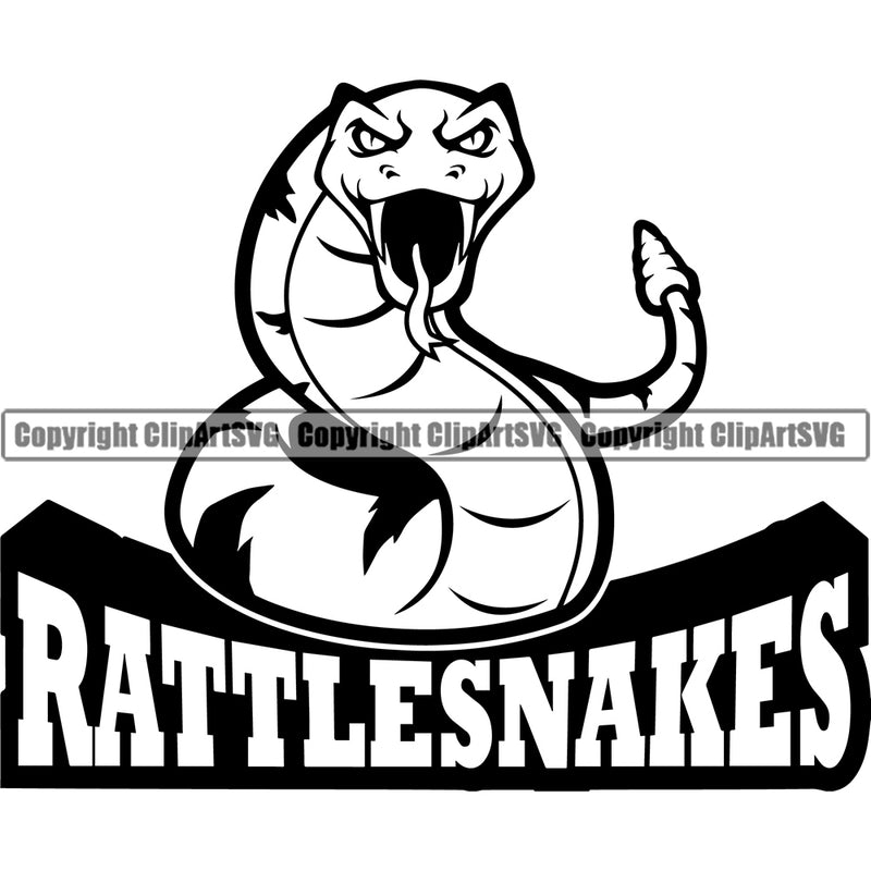 Rattlesnake Snake Mascot School Team Animal Rattlesnakes Head Face Sport eSport Game Emblem Sign Badge Icon Label Text Design Full Logo Clipart SVG