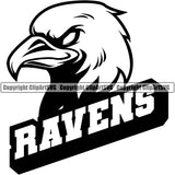 Raven Bird Mascot School Team Animal Ravens Head Face Sport eSport Game Emblem Sign Club Badge Art Icon Label Text Design Full Logo Clipart SVG