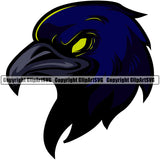 Raven Bird Mascot School Team Animal Ravens Head Face Sport eSport Game Emblem Sign Club Badge Art Icon Label Text Design Color Logo Clipart SVG