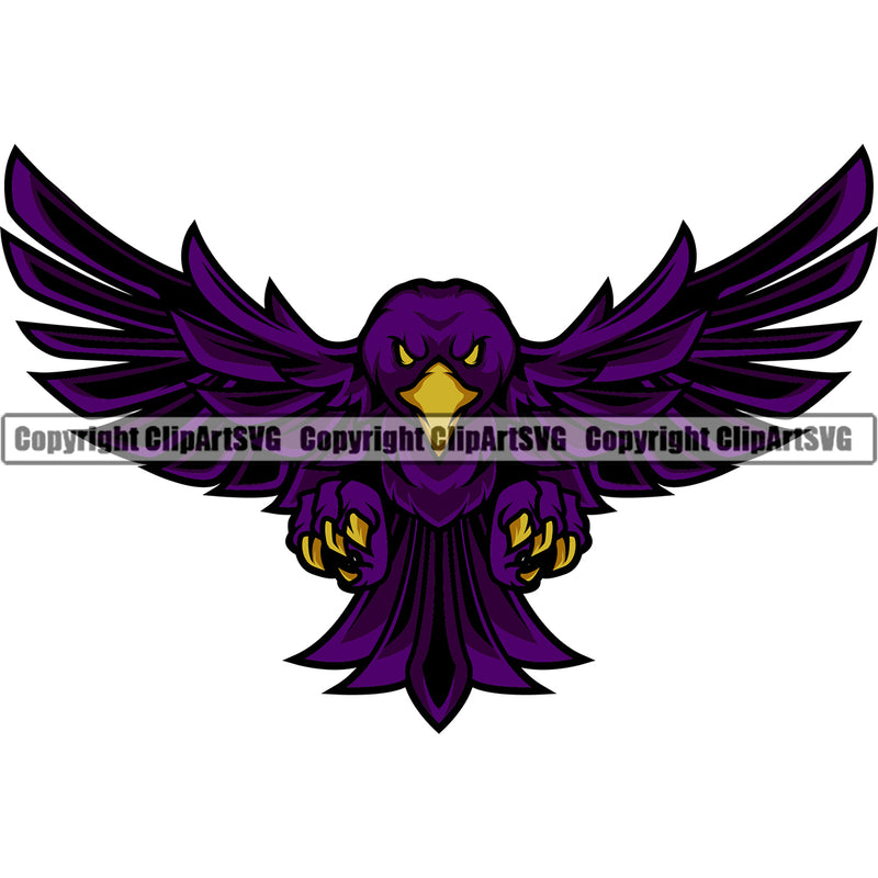 Raven Bird Mascot School Team Flying Sport eSport Game Emblem Sign Club Badge Animal Ravens Art Icon Label Text Design Logo Clipart SVG