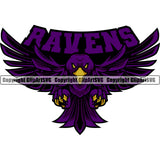 Raven Bird Mascot School Team Flying Sport eSport Game Emblem Sign Club Badge Animal Ravens Art Icon Label Text Design Full Logo Clipart SVG