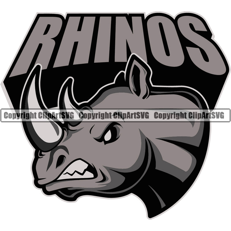 Rhino Rhinoceros Mascot School Team Animal Rhinos Head Face Sport eSport Game Emblem Sign Badge Art Icon Label Text Design Full Color Logo Clipart SVG