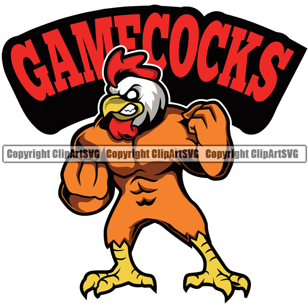 Rooster Chicken Cock Hen Mascot School Team Animal Roosters Full Sport eSport Game Emblem Sign Badge Art Text Design Combo Logo Clipart SVG