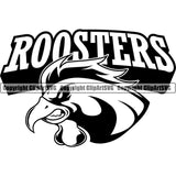 Rooster Chicken Cock Hen Mascot School Team Engry Animal Roosters Head Face Sport eSport Game Emblem Sign Badge Art Text Design Combo Logo Clipart SVG