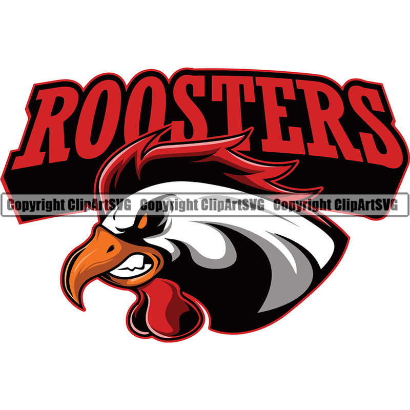 Rooster Chicken Cock Hen Mascot School Team Engry Animal Roosters Head Face Sport eSport Game Emblem Sign Badge Art Text Design Color Full Logo Clipart SVG