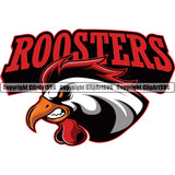 Rooster Chicken Cock Hen Mascot School Team Engry Animal Roosters Head Face Sport eSport Game Emblem Sign Badge Art Text Design Color Full Logo Clipart SVG
