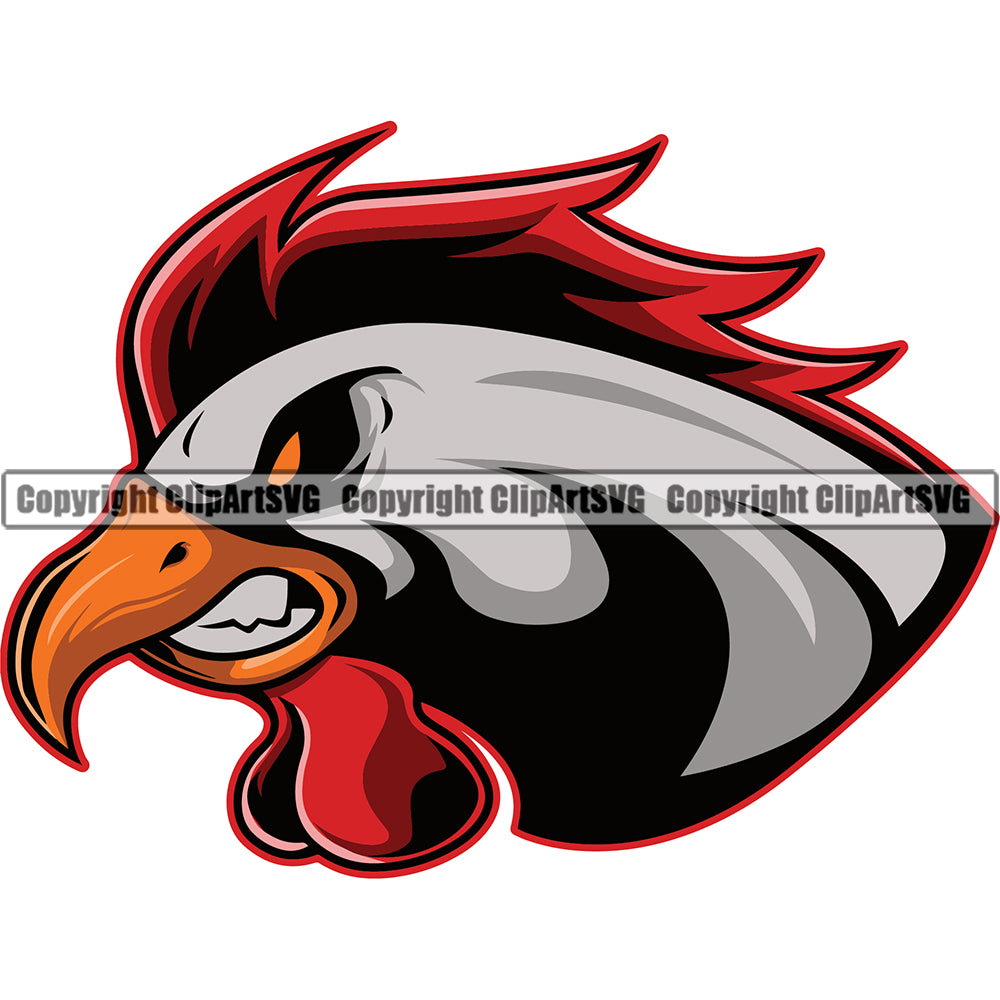 Rooster Chicken Cock Hen Mascot School Team Engry Animal Roosters Head Face Sport eSport Game Emblem Sign Badge Art Text Design Color Logo Clipart SVG