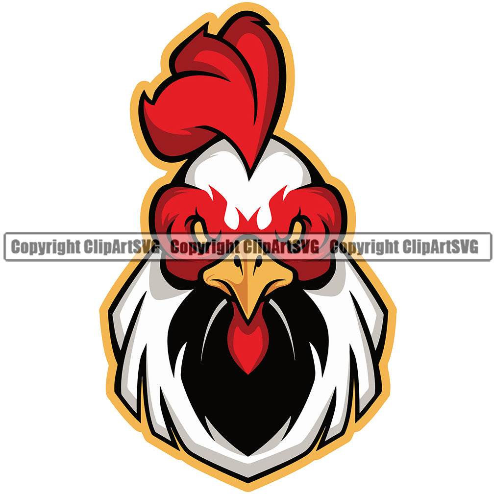Rooster Chicken Cock Hen Mascot School Team Animal Roosters Head Face Sport eSport Game Emblem Sign Badge Art Text Design Logo Clipart SVG