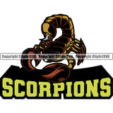 Scorpion Pet Insect Zodiac Horoscope Mascot School Team Wild Animal Scorpions Gang Club Sport eSport Game Emblem Sign Badge Text Design Full Color Logo Clipart SVG