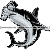 Ocean Animal Big Shark Hammerhead Vector Sports Team Mascot Game Fantasy eSport Emblem Color Logo Symbol Clipart SVG