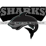 Aquatic Blue Graphic Character Animal Shark Mascot With Text Sports Team Mascot Game Fantasy eSport Emblem Color Logo Symbol Clipart SVG