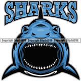 Attack Diving Head Big Mouth Blue Color Shark With Text Mascot Sports Team Mascot Game Fantasy eSport Emblem Logo Symbol Clipart SVG