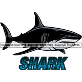 Underwater Wildlife Vector Art Aggressive Animal Shark With Blue Text Sports Team Mascot Game Fantasy eSport Emblem Logo Symbol Clipart SVG
