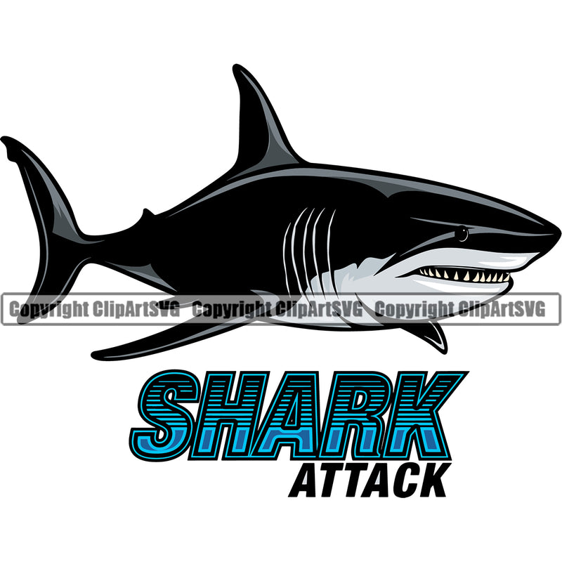 Aquatic Blue Graphic Animal Shark Attack With Vector Text Sports Team Mascot Game Fantasy eSport Emblem Logo Symbol Clipart SVG