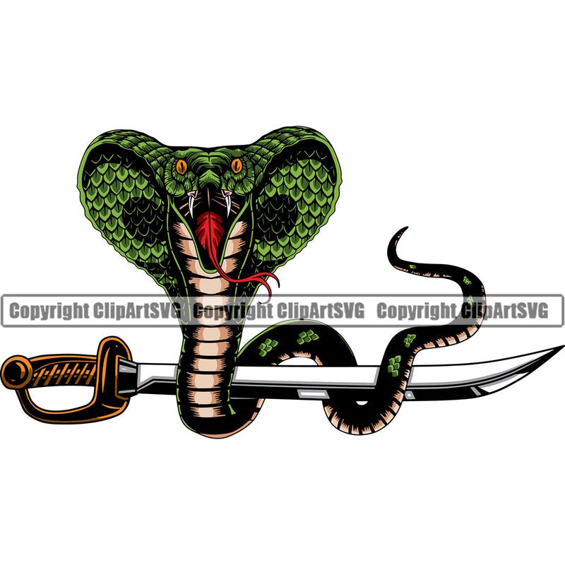 Cobra Sword Snake Animal Head Reptile Wildlife Wild Animal Cobras Zoo Mascot Viper Python Design Art Logo Design Color Logo Clipart SVG