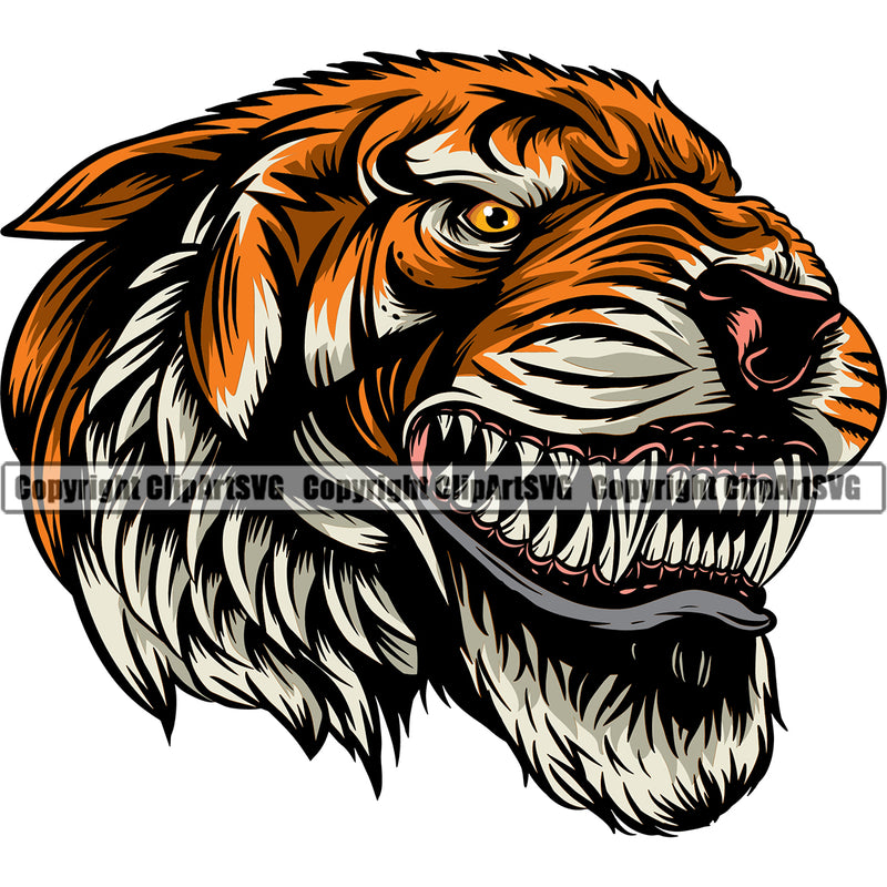 Tiger Mascot Growl Growling Angry School Team Animal Tigers Head Face Sport eSport Game Art Icon Label Text Design Logo Clipart SVG