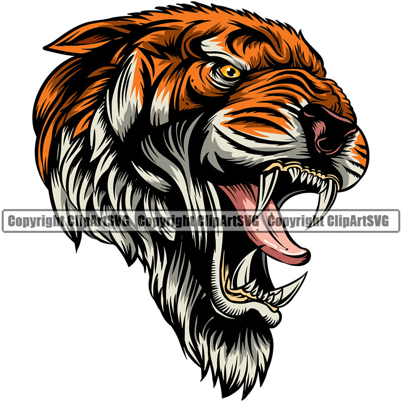 Tiger Mascot Growl Growling School Team Angry Animal Tigers Head Face Sport eSport Game Art Icon Label Text Design Logo Clipart SVG