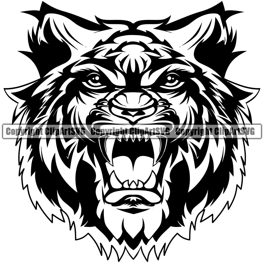 Wildlife Hunter Animal Power Tiger Art Scary Head Sports Team Mascot ...