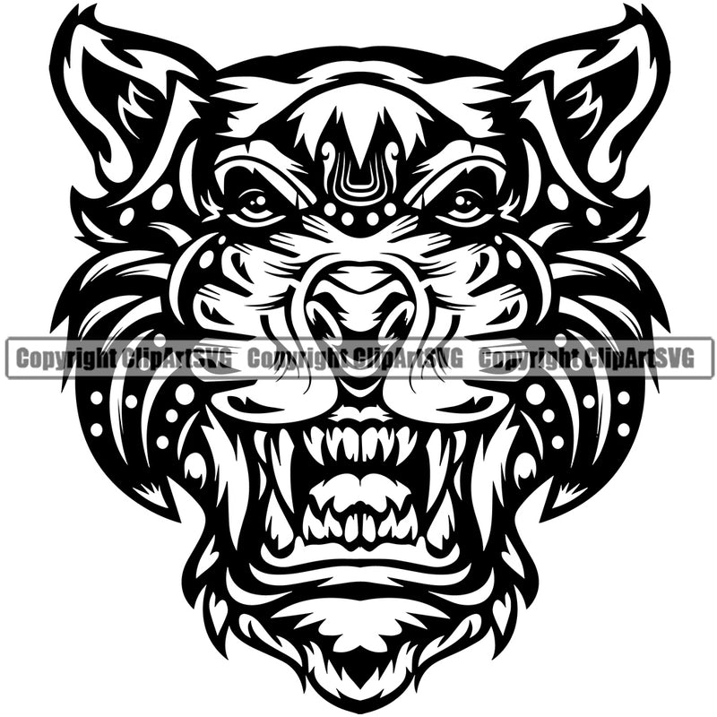 Head Illustration Wild Animal Tiger Artistic Tattoo Detailed Sports Team Mascot Game Fantasy eSport Emblem Logo Symbol Clipart SVG