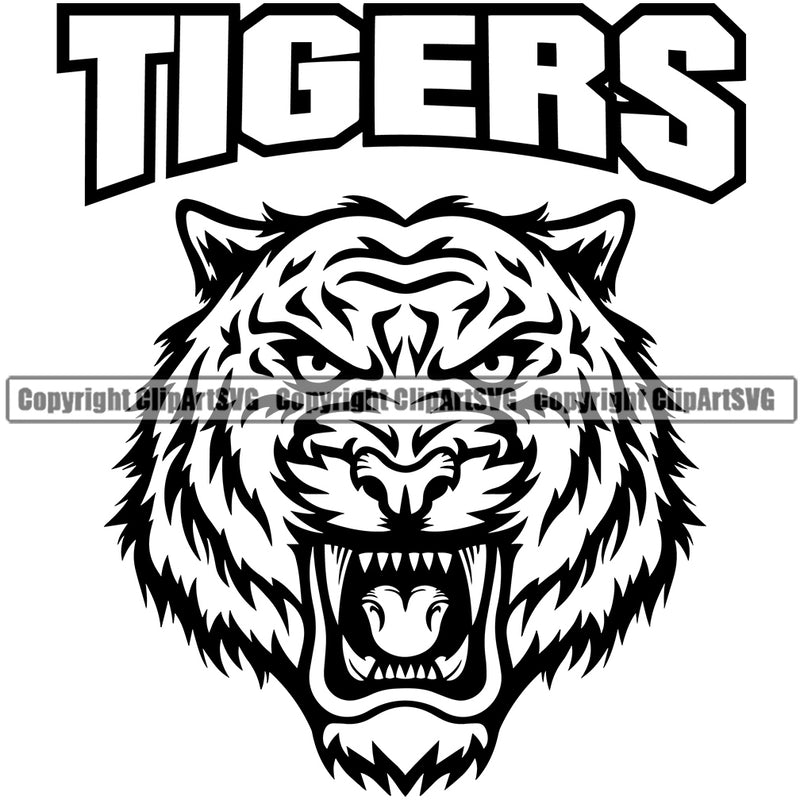 Wildlife Hunter Animal Tigers Text With Angry Head Sports Team Mascot Game Fantasy eSport Emblem Logo Symbol Clipart SVG