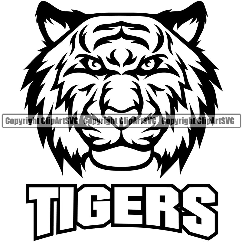 Wild Zoo Big Cat Tiger Vector Head Face Black And White Text Sports Team Mascot Game Fantasy eSport Emblem Logo Symbol Clipart SVG