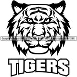 Wild Zoo Big Cat Tiger Vector Head Face Black And White Text Sports Team Mascot Game Fantasy eSport Emblem Logo Symbol Clipart SVG