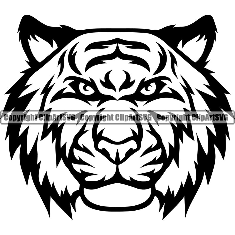 Wildlife Hunter Tiger Vector Black Head Face Sports Team Mascot Game Fantasy eSport Emblem Color Logo Symbol Clipart SVG