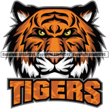 Wildlife Wild Jungle Circus Animal Tigers Vector Head Face  With Text Sports Team Mascot Game Fantasy eSport Emblem Color Logo Symbol Clipart SVG