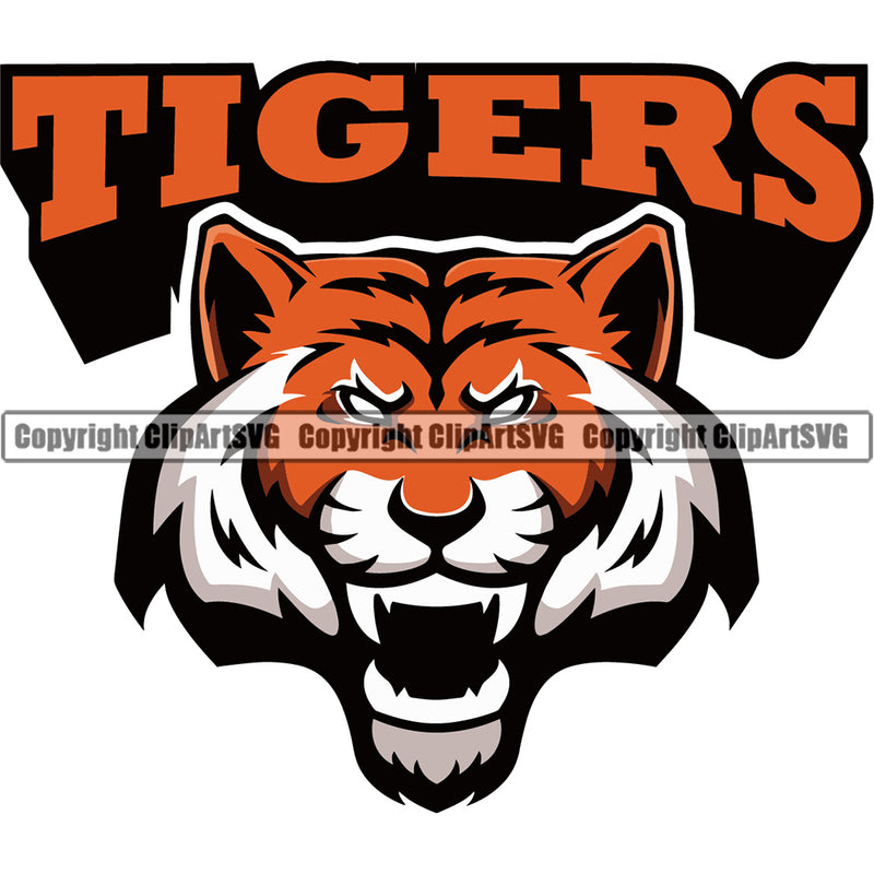 Tiger Mascot School Team Animal Tigers Head Face Sport eSport Game Emblem Sign Club Badge Art Icon Label Text Design Color Logo Clipart SVG
