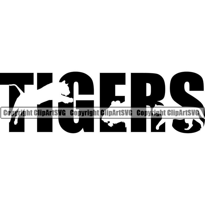 Tiger Mascot School Team Animal Tigers Head Face Sport eSport Game Sign Club Badge Art Icon Label Silhouette Design Text Logo  Clipart SVG