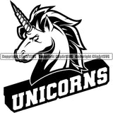 Unicorns Face Side View Sports Team Mascot Game Fantasy eSport Unicorn Black and White Animal Logo Symbol Design ClipArt SVG