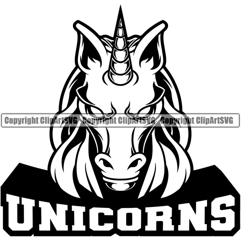 Unicorns Sports Team Mascot Game Fantasy eSport Unicorn Black and White Animal Logo Symbol Design ClipArt SVG