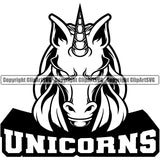 Unicorns Sports Team Mascot Game Fantasy eSport Unicorn Black and White Animal Logo Symbol Design ClipArt SVG
