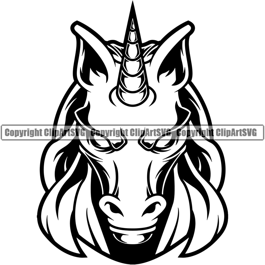unicorn head clipart black and white