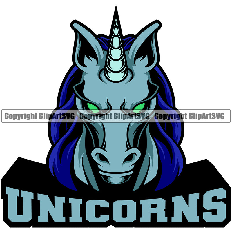 Unicorns Sports Team Mascot Game Fantasy eSport Unicorn Blue Animal Logo Symbol Design ClipArt SVG
