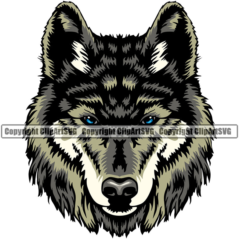 Blue Eyes Wolf Face Sports Team Mascot Game Fantasy eSport Wolves Animal Vector Symbol Design ClipArt SVG