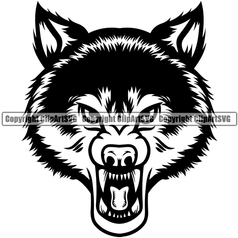 Wolf Angry Face Scary Horror Teeth Sports Team Mascot Game Fantasy eSport Wolves Animal Open Mouth Vector Symbol Design ClipArt SVG