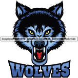 Wolves Angry Face Scary Horror Teeth Blue Logo Sports Team Mascot Game Fantasy eSport Wolf Animal Open Mouth Symbol Design ClipArt SVG