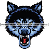 Wolf Blue Angry Face Scary Horror Teeth Sports Team Mascot Game Fantasy eSport Wolves Animal Open Mouth Vector Symbol Design ClipArt SVG