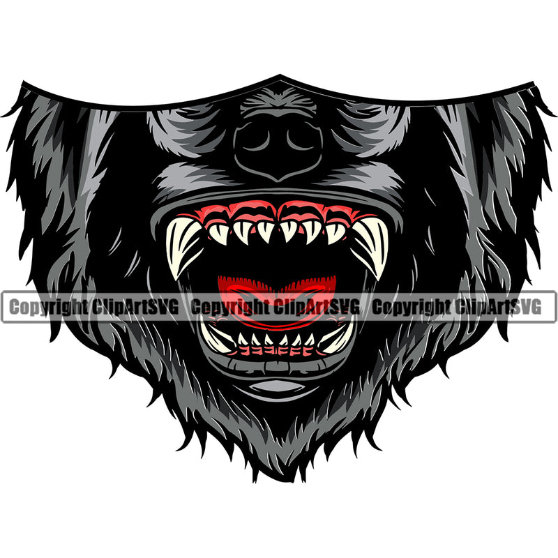 Wolf Angry Half Face Mask Cover Long Sharp Horror Teeth Sports Team Mascot Game Fantasy eSport Wolves Animal Open Mouth Red Tongue Vector Symbol Design ClipArt SVG