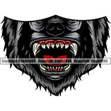 Wolf Angry Half Face Mask Cover Long Sharp Horror Teeth Sports Team Mascot Game Fantasy eSport Wolves Animal Open Mouth Red Tongue Vector Symbol Design ClipArt SVG